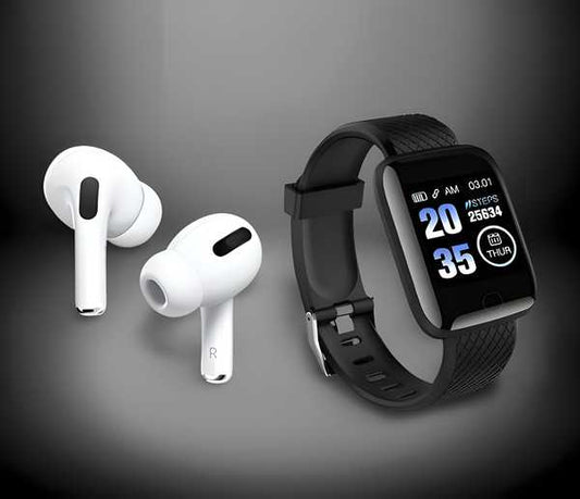 Bluetooth Wireless Earbuds & Smart Watch (Pack Of 2) Assorted Color